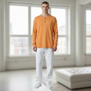 Y2K Abercrombie & Fitch Shirt Orange Muscle Henley Moose Logo Muscle Tee XXL